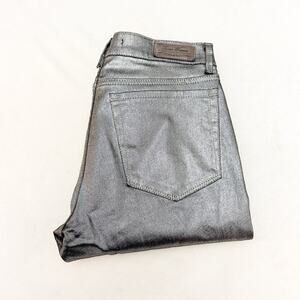 Zara Coated Denim Skinny Metallic Jeans Zip Fly Form Fitting Size 4/6